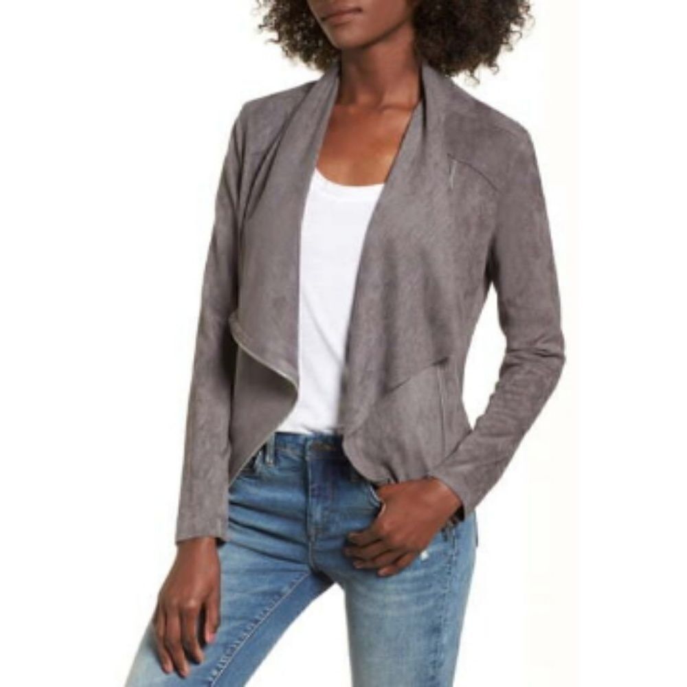 Blank NYC faux suede drape front jacket